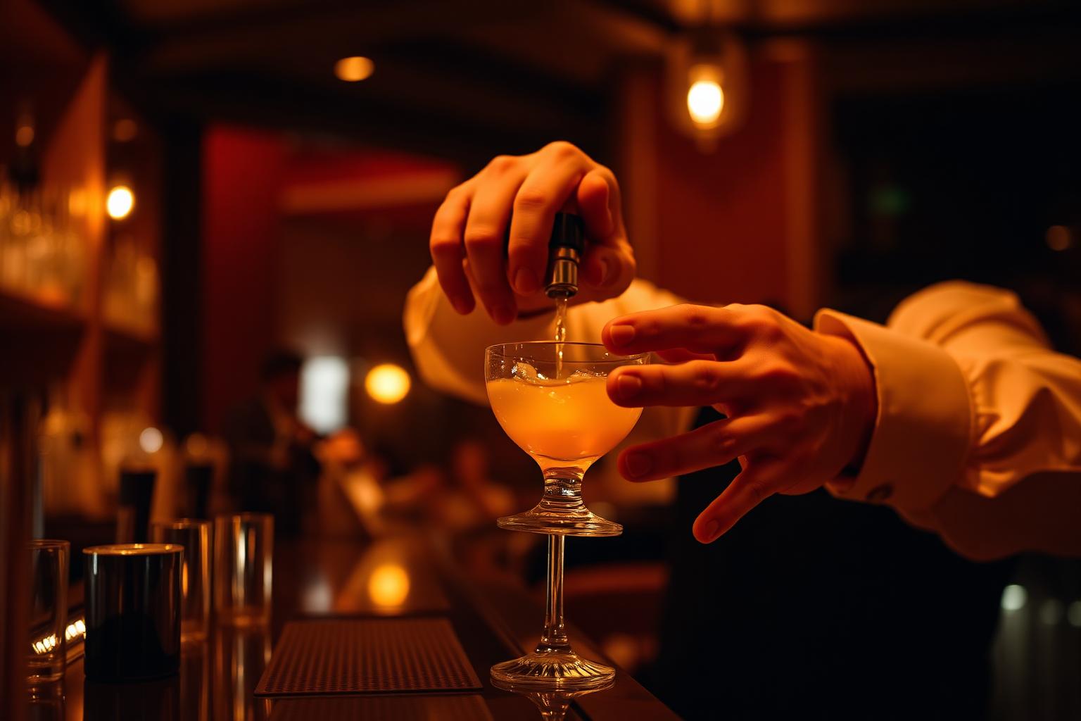 Bartender preparando un cóctel en un bar de hotel premium